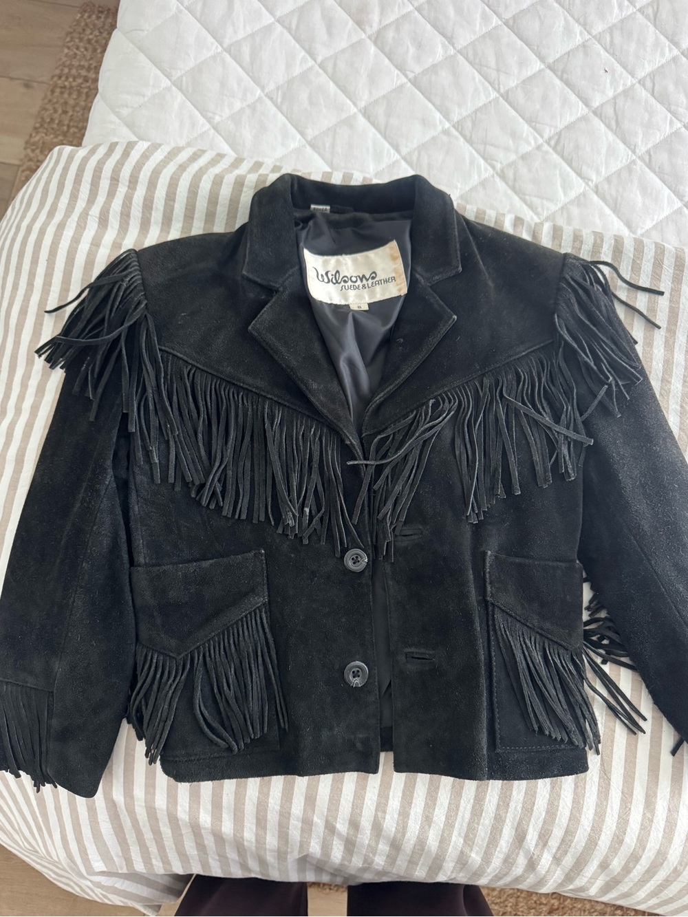Wilsons Leather Black Suede Fringe Jacket